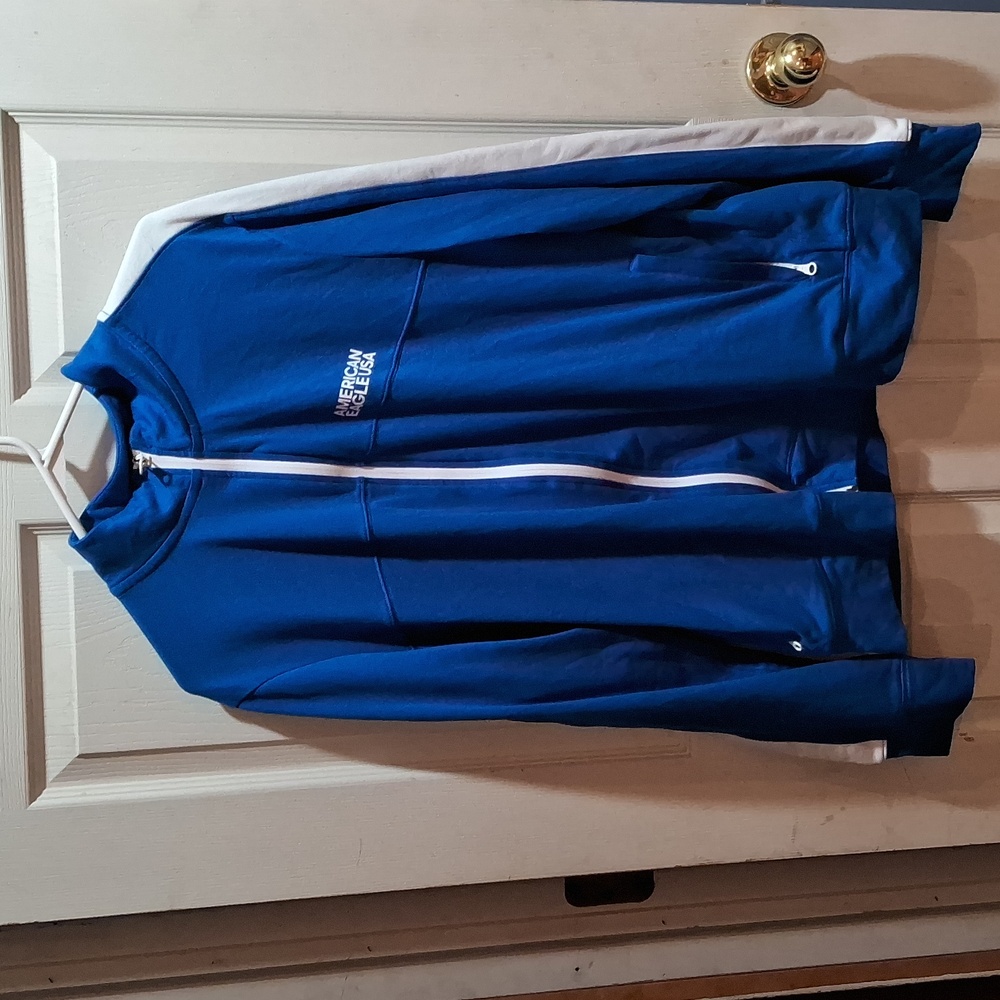 American Eagle Outfitters men's size XL blue with white trim track jacket